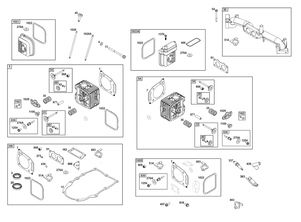 Cylinder Head Group Diagram and Parts List for 385777-0010-B5  Briggs and Stratton Engine
